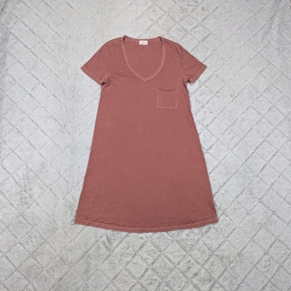 T.La Dress Women's S Pink Mauve Dresla Pocket Tee V-Neck Shirt Cotton Knee  - Picture 1 of 7